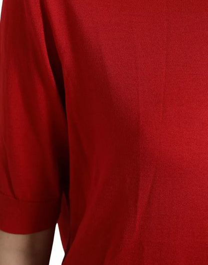  - Red Silk Crewneck Short Sleeve Sweater