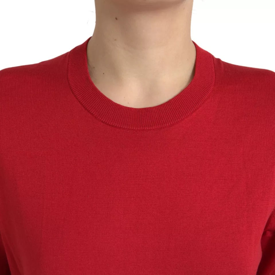  - Red Silk Crewneck Short Sleeve Sweater