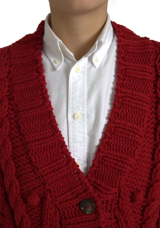 Red Wool Knit Button Down Cardigan Sweater