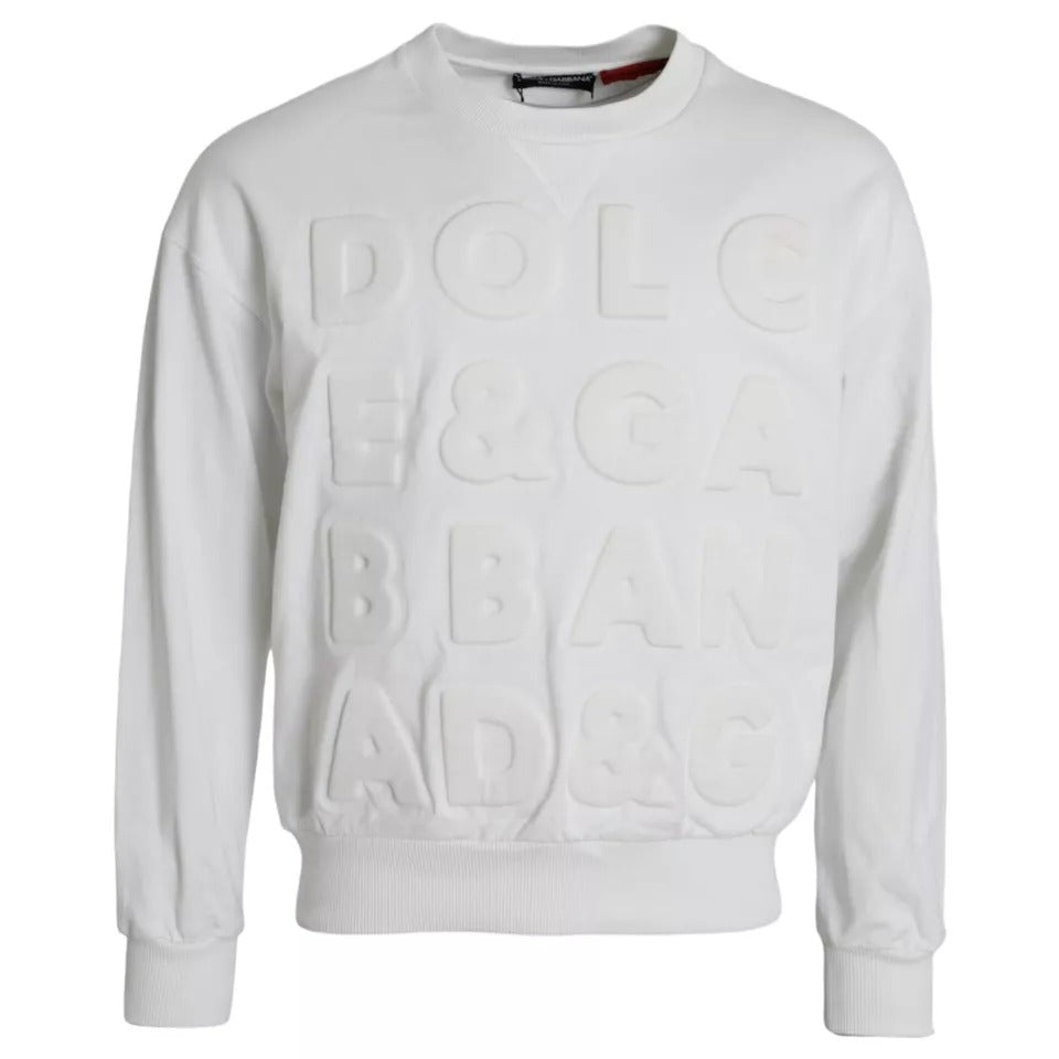  - White Embossed Logo Cotton Men Sweatshirt Sweater