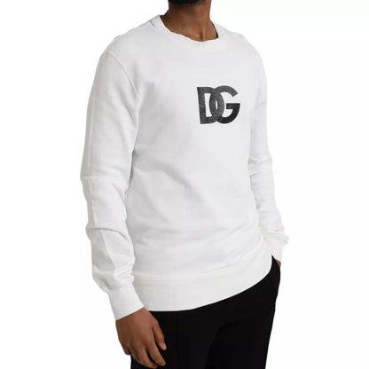  - White Logo Cotton Crew Neck Pullover Sweater