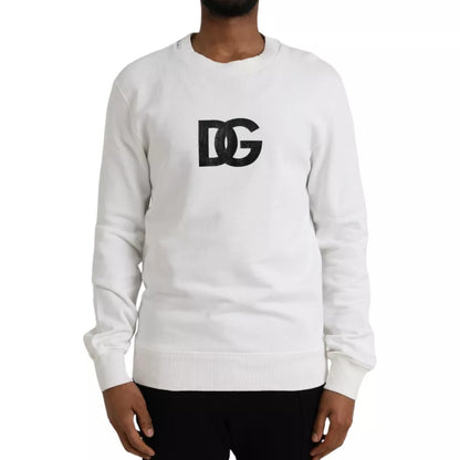  - White Logo Cotton Crew Neck Pullover Sweater