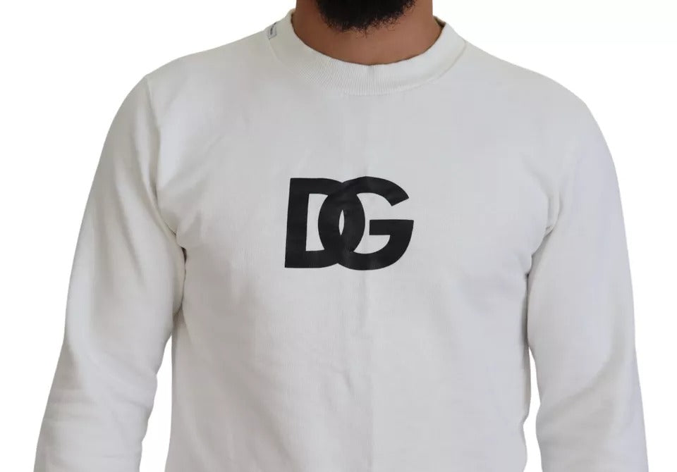  - White Logo Cotton Crew Neck Pullover Sweater