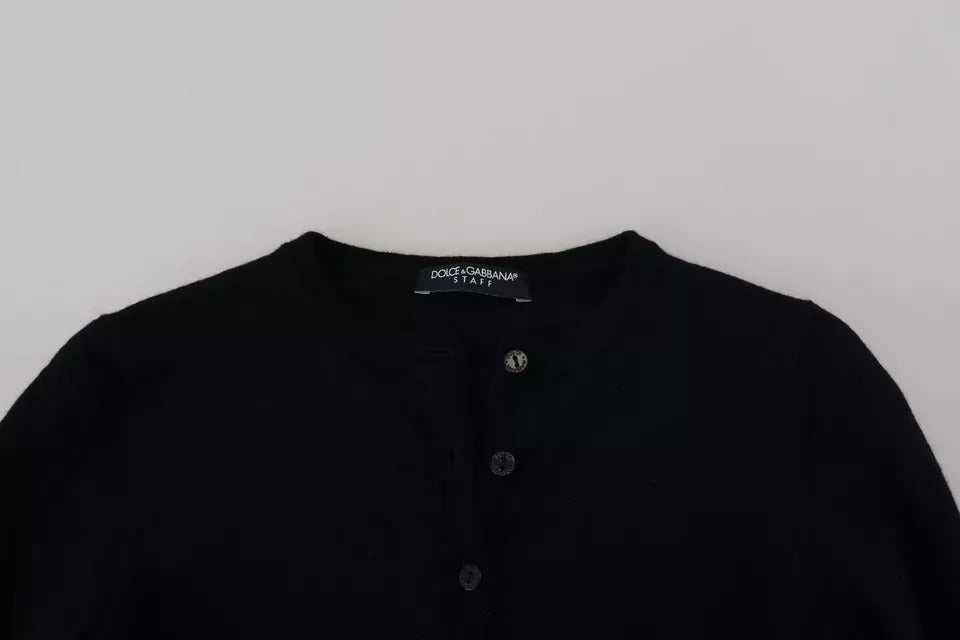  - Black Button Down Slim Cardigan Wool Sweater