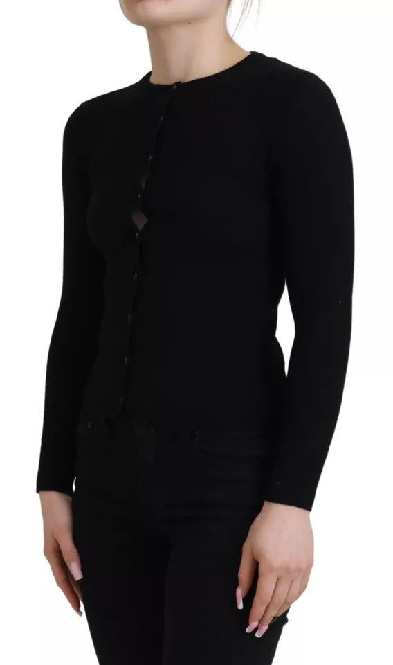  - Black Button Down Slim Cardigan Wool Sweater