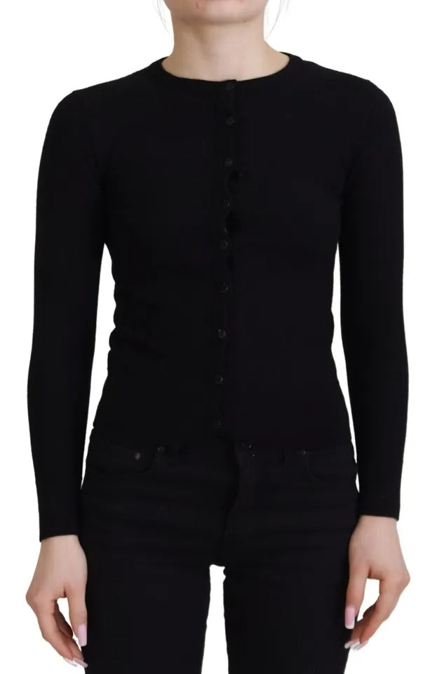  - Black Button Down Slim Cardigan Wool Sweater