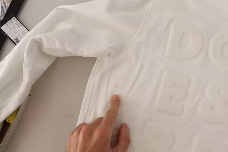  - White Logo Embossed Cotton Sweatshirt Sweater