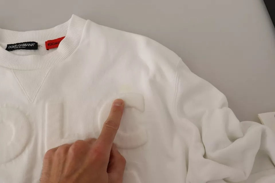  - White Logo Embossed Cotton Sweatshirt Sweater