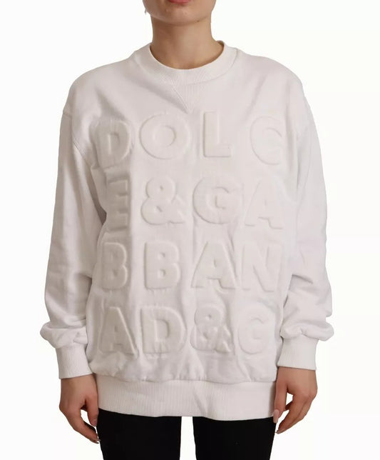  - White Logo Embossed Cotton Sweatshirt Sweater