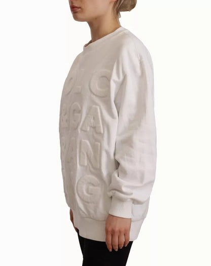  - White Logo Embossed Cotton Sweatshirt Sweater