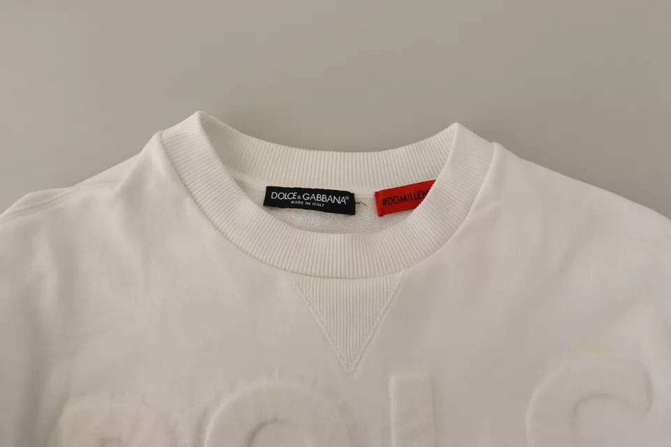  - White Logo Embossed Cotton Sweatshirt Sweater