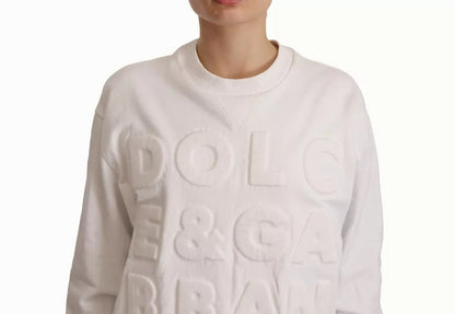  - White Logo Embossed Cotton Sweatshirt Sweater