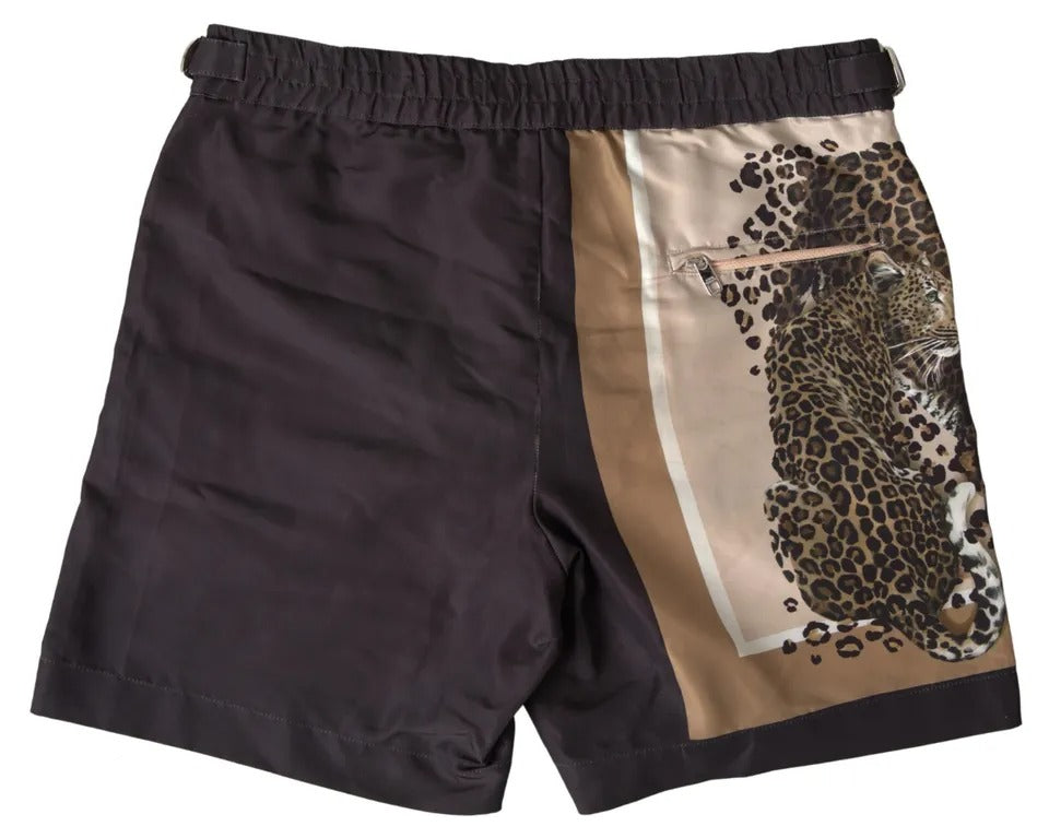  - Dark Brown Leopard Beachwear Swimwear Shorts