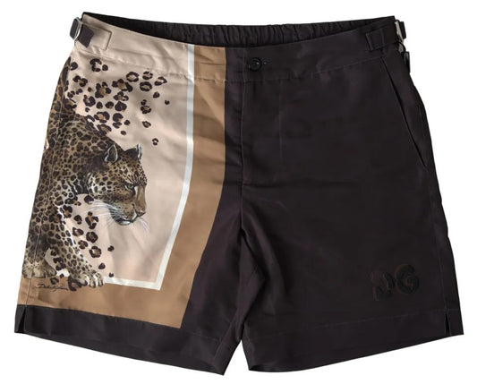  - Dark Brown Leopard Beachwear Swimwear Shorts