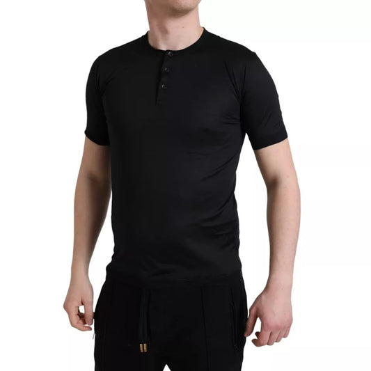  - Black Buttoned Roundneck Short Sleeve T-shirt