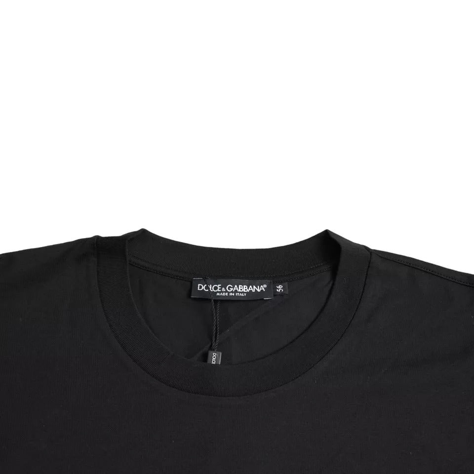  - Black Logo Patch Cotton Crew Neck T-shirt