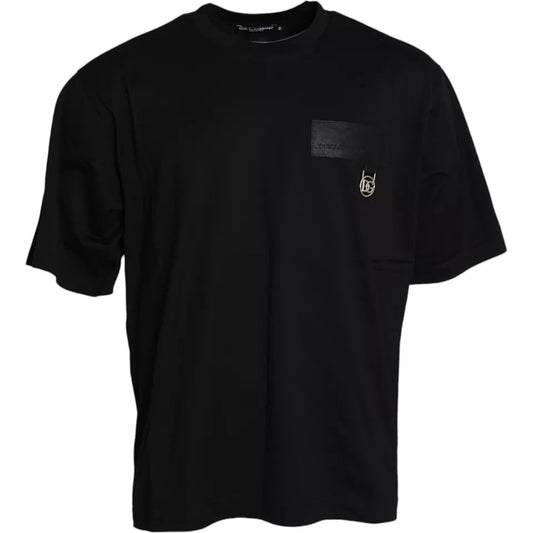  - Black Logo Patch Cotton Crew Neck T-shirt