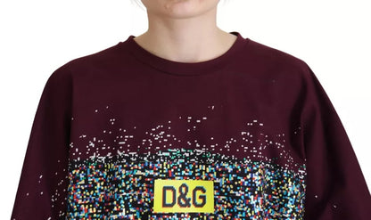  - Bordeaux D&G Print Round Neck Cotton T-shirt