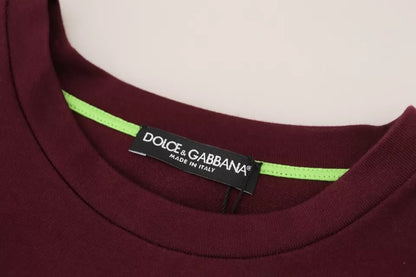  - Bordeaux D&G Print Round Neck Cotton T-shirt