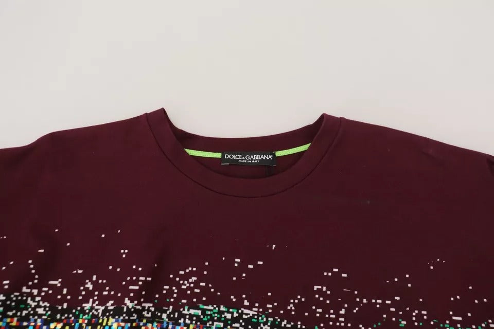  - Bordeaux D&G Print Round Neck Cotton T-shirt