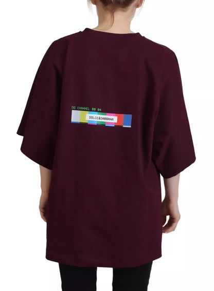  - Bordeaux D&G Print Round Neck Cotton T-shirt