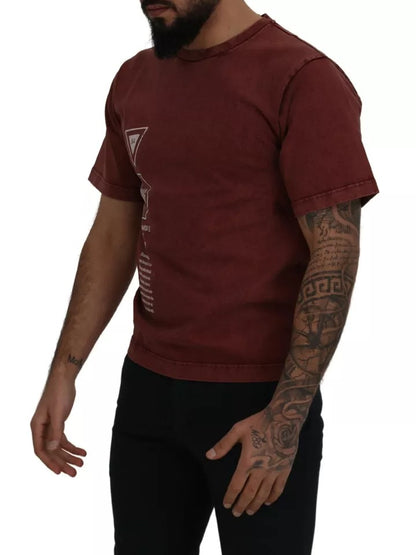  - Maroon Printed Crewneck Tee Cotton T-shirt