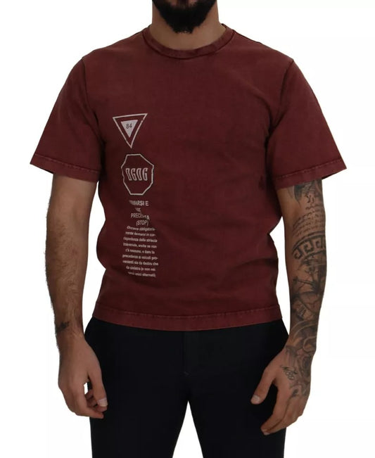  - Maroon Printed Crewneck Tee Cotton T-shirt