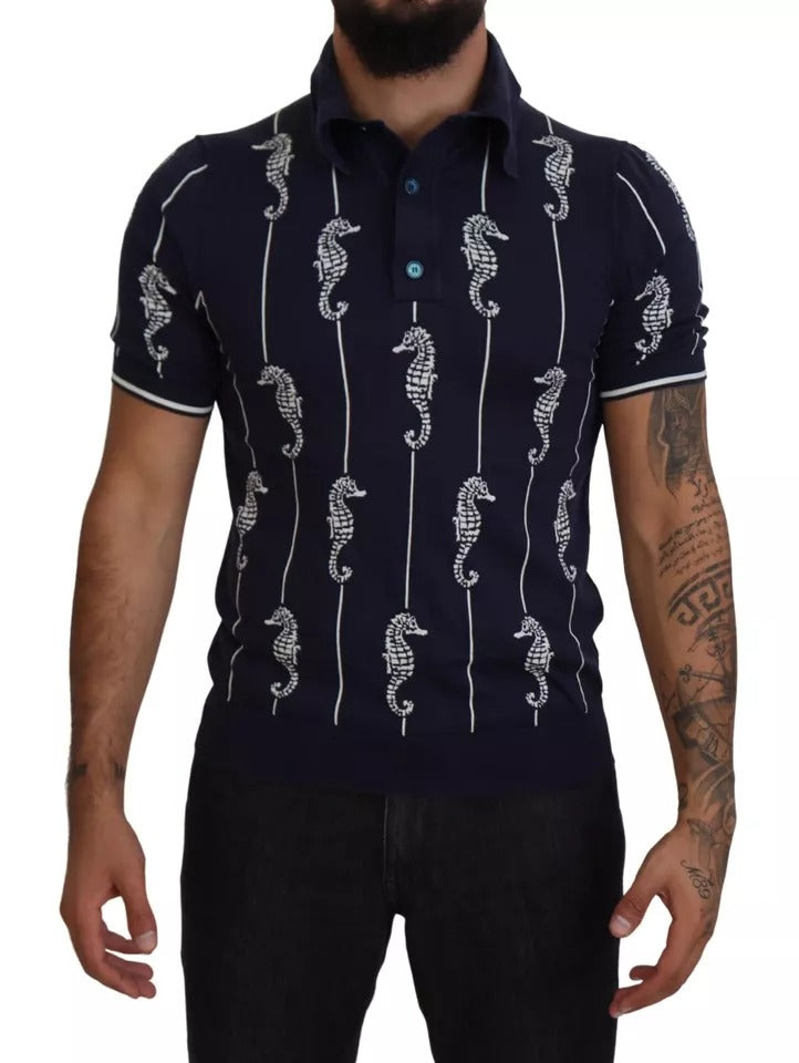  - Dark Blue Sea Horse Collared Polo T-shirt