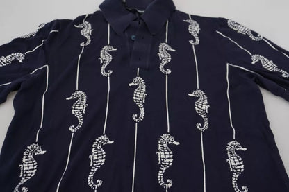  - Dark Blue Sea Horse Collared Polo T-shirt