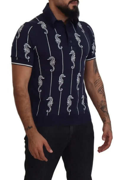  - Dark Blue Sea Horse Collared Polo T-shirt