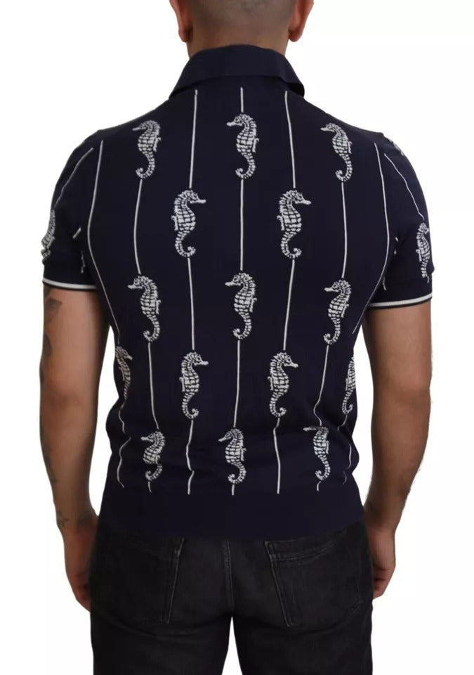  - Dark Blue Sea Horse Collared Polo T-shirt