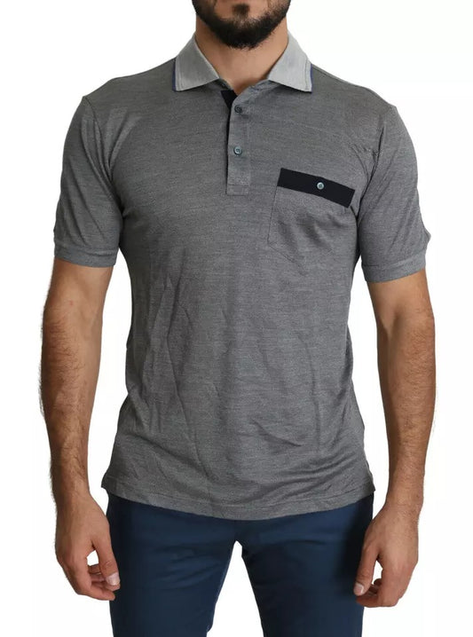  - Gray Collared Silk Polo Top Shirt T-shirt