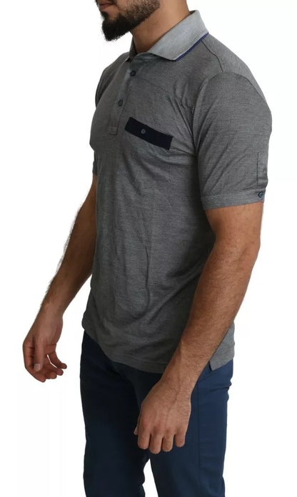  - Gray Collared Silk Polo Top Shirt T-shirt