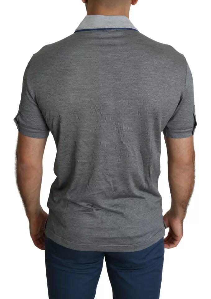  - Gray Collared Silk Polo Top Shirt T-shirt