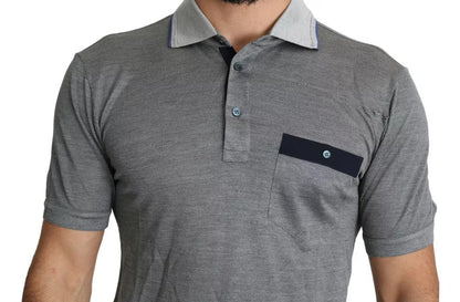  - Gray Collared Silk Polo Top Shirt T-shirt