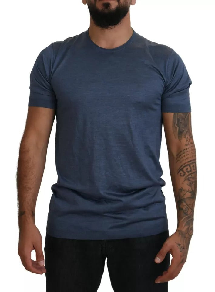  - Light Blue Silk Men Short Sleeves T-shirt