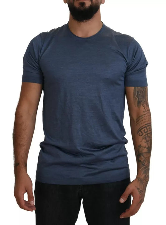  - Light Blue Silk Men Short Sleeves T-shirt