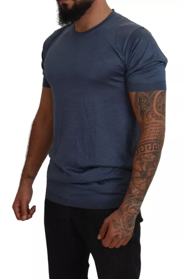  - Light Blue Silk Men Short Sleeves T-shirt