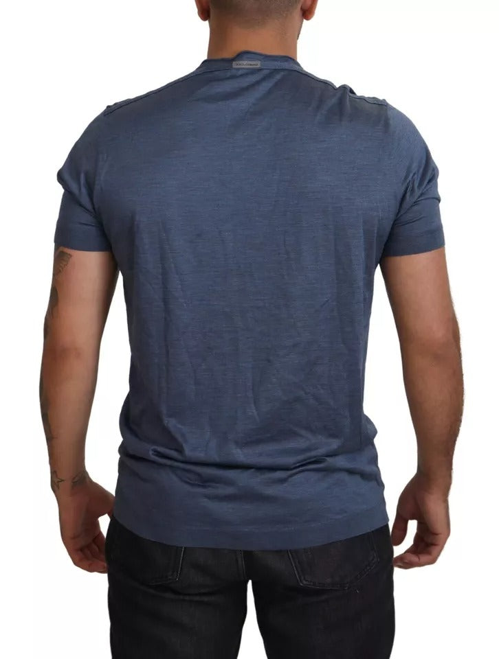  - Light Blue Silk Men Short Sleeves T-shirt