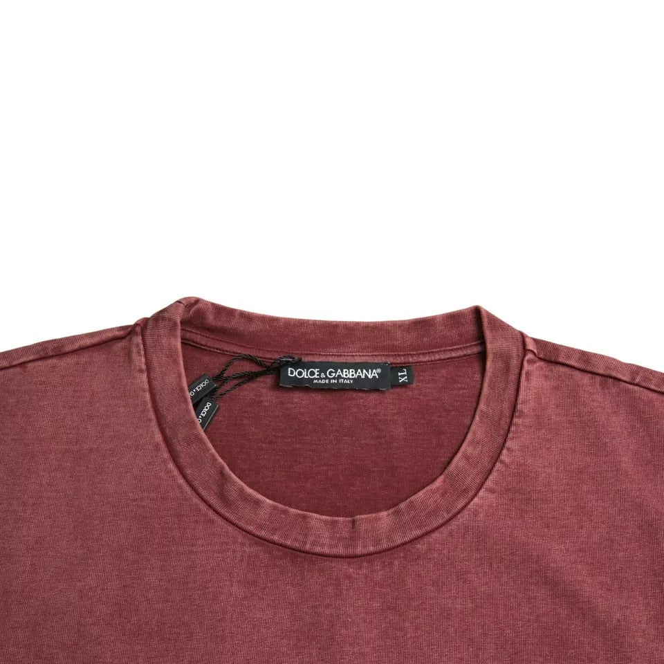 Maroon Print Round Neck Short Sleeves T-shirt