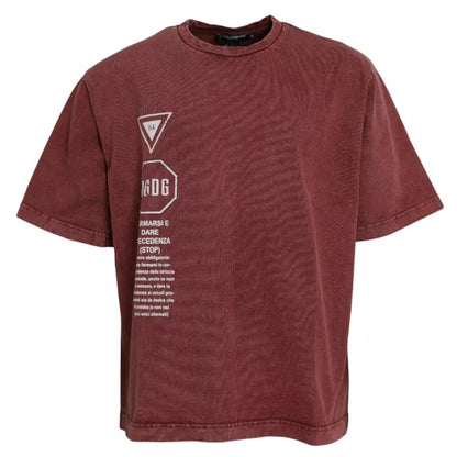  - Maroon Print Round Neck Short Sleeves T-shirt