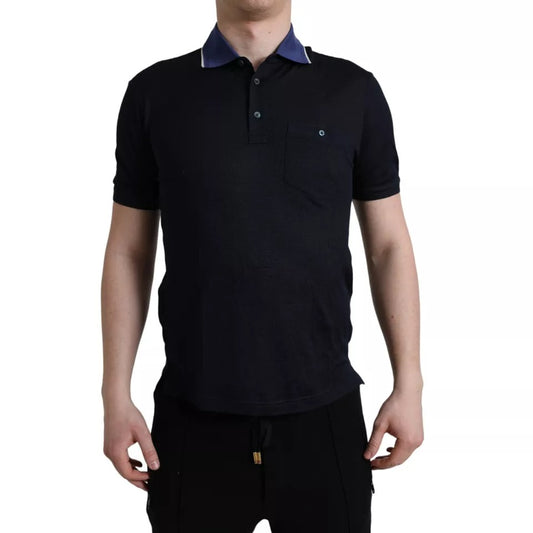 Dolce & Gabbana Polo Navy Blue Collared Silk Men T-shirt