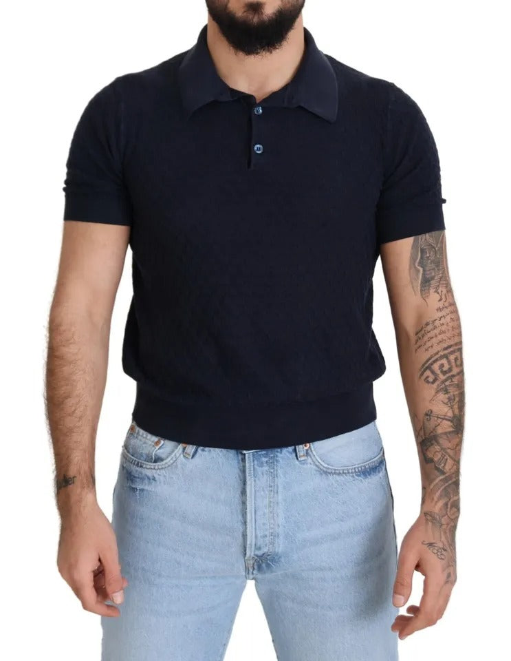  - Dark Blue Collared Polo Casual Silk T-shirt