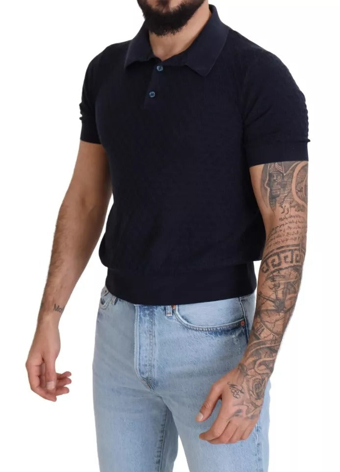  - Dark Blue Collared Polo Casual Silk T-shirt