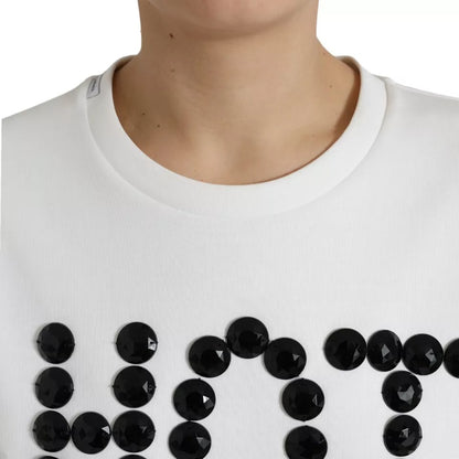 - White Cotton Black HOT Crystal Top T-shirt