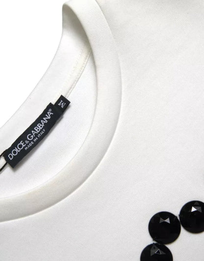  - White Cotton Black HOT Crystal Top T-shirt