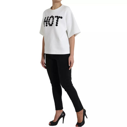  - White Cotton Black HOT Crystal Top T-shirt