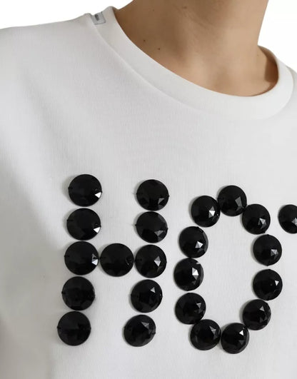  - White Cotton Black HOT Crystal Top T-shirt