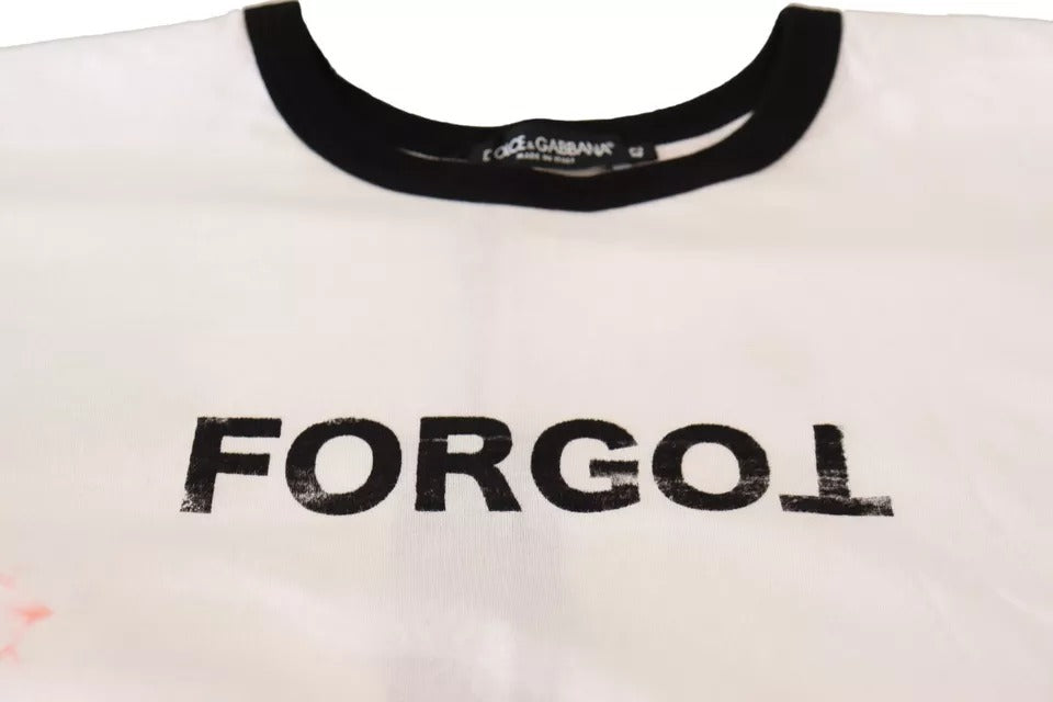  - White Forgot Print Short Sleeves Crop T-shirt