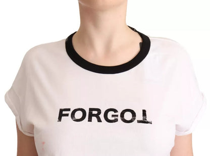  - White Forgot Print Short Sleeves Crop T-shirt